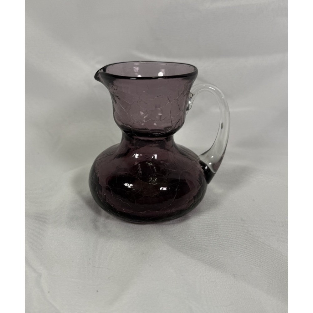 Vintage Amethyst Crackle‎ Glass Mini Pitcher Creamer Hand Blown Purple